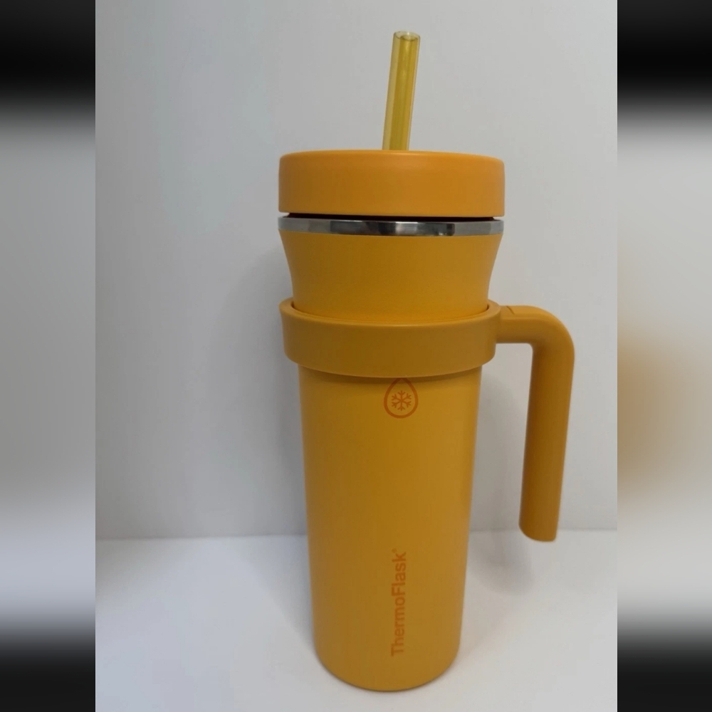 New ThermoFlask 32oz Insulated Standard Straw Tumbler with Handle NEW Orange